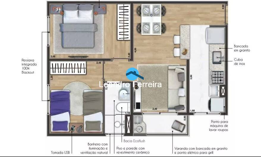 Apartamento à venda com 2 quartos, 48m² - Foto 2